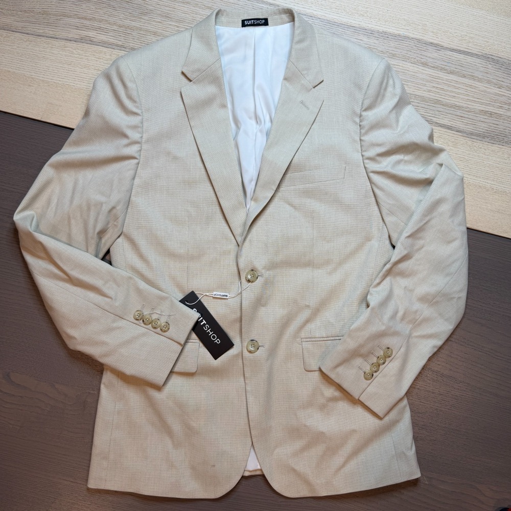 SuitShop Suit Mens 38R‎ Slim Fit Jacket Stretch Tan NWT
